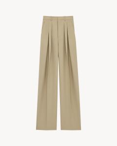 Брюки из шерсти и шелкового канвы Saint Laurent, бежевый