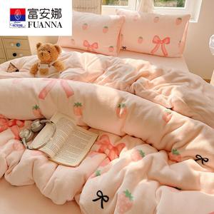 Fuanna Пододеяльник 150x200 см из фланели и велюра, утепленный, двусторонний, цвет Strawberry Bow
