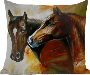 Подушка для улицы - Живопись - Лошади - Животные - Картина маслом - 40x40 см - Устойчива к атмосферным воздействиям - Подушка для отдыха - Подушка - Для интерьера - Обивка с рисунком MuchoWow