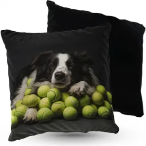 Подушка Бордер-колли ПРЕМИУМ с теннисными мячами, 40х40 см, декоративная с наполнителем, для гостиной, спальни или в подарок, 5 шт. 5made