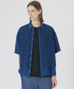 Рубашка с коротким рукавом и кружевным сочетанием Loveless, цвет Saxe Blue