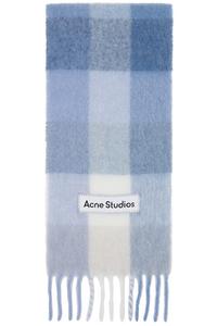 Acne Studios Сине-Белый клетчатый шарф из мохера