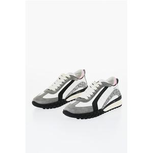 Кроссовки LEGEND из замши и кожи с блестящими деталями Dsquared2, Black and White