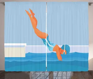 Штора ABAKUHAUS Diver Rustic, спортивная, для плавания, для женщин, для дайвинга, универсальная, с петлями и крючками, для гостиной, 280 x 225 см, нежно-голубой и разноцветный Abakuhaus