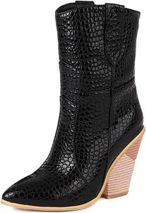 Женские ковбойские ботинки MRKEWUNEY с деревянными каблуками, 201 Black