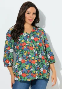 Блестящая блузка с цветочным принтом Ulla Popken, Ink Blue