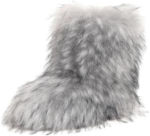 Женские зимние ботинки с искусственным мехом, пушистые, средней высоты до икры Urmycos, Light Grey