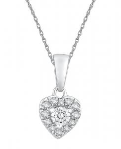 Подвеска-колье в форме сердца с бриллиантами (общий вес 1/4 карата) из 10-каратного желтого или белого золота Macy's, 10k White Gold
