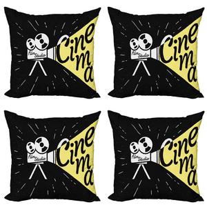 Комплект чехлов для подушек ABAKUHAUS Cinema (4 предмета), узор гранж, современная двусторонняя цифровая печать, 60 см x 60 см, желтый черный белый