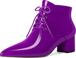 Женские ботильоны Eldof с низким массивным каблуком, зауженным носком и шнуровкой, удобные для ходьбы, Patent Purple