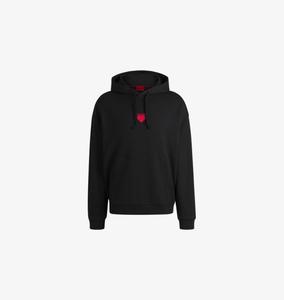 Толстовка с капюшоном из хлопкового трикотажа с фирменным принтом Hugo, черный