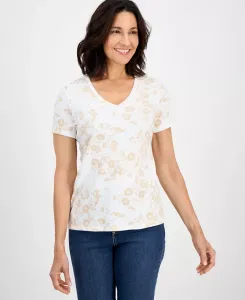 Женская футболка с принтом и V-образным вырезом Style & Co, белый