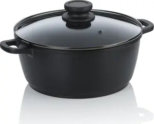 Кастрюля, 3,2 л, с крышкой, черная, антипригарное покрытие, без ПФАС/ПТФЭ, литой алюминий - | Atura Kela