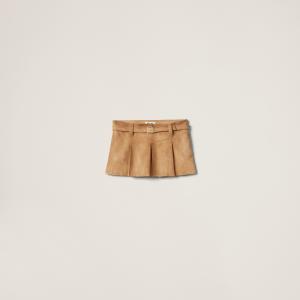 Плиссированная замшевая юбка MIU MIU, кленовый коричневый
