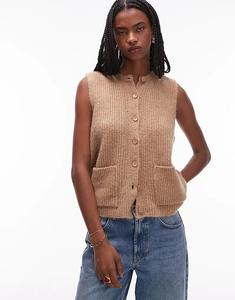 Трикотажная майка ASOS DESIGN с накладными карманами цвета мокко