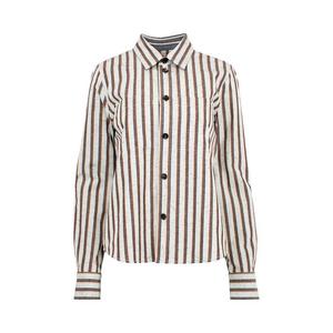 Рубашка Bottega Veneta Long-Sleeve Striped Shirt, Cloud/Fondant/Lava
