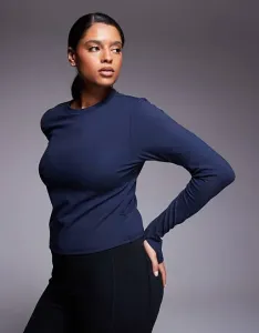 4505 Мягкая детская футболка с длинными рукавами Curve Icon Studio темно-синего цвета