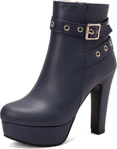 Женские ботильоны на платформе с каблуком, круглым носком и пряжкой Renessmi, Blue 4