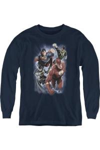 Футболка с длинным рукавом для детей "Лига справедливости Америки: Охотники за бурями" Gildan, темно-синий