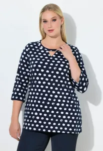 Футболка в горошек с рукавами 3/4, вырезом-«замочной скважиной», длинными рукавами. Ulla Popken, Off-White