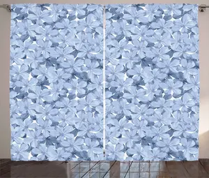 Штора ABAKUHAUS в синюю деревенскую тематику, ретро-цветы графит, штора из тесьмы для спальни со сборками, петлями и крючками, 280 x 245 см, цвет: синий, серый, белый, серый Abakuhaus