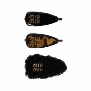 MIU MIU Кожаная заколка для волос женская черная