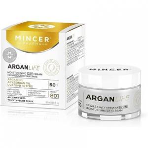 Mincer Pharma Argan Life 50+ Увлажняющий, омолаживающий, защитный дневной крем против старения для всех типов кожи с аргановым маслом, абиссинским маслом, фильтрами UVA и UVB 50мл, Mincer Est. Pharma 1989