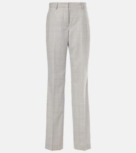 Прямые брюки из шерсти в клетку Dries Van Noten, Light Grey