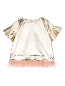 Футболка из органического хлопка с оборками на манжетах Andorine, золотой