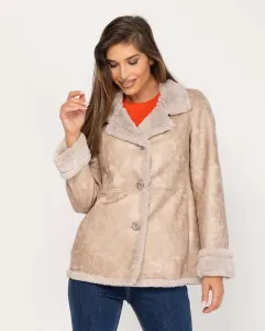 Женское короткое двустороннее пальто с мехом и отложным воротником Fsh, бежевый