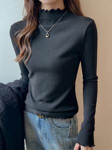 Женский топ с фестончатым высоким воротником и ребристой текстурой, сшитый по фигуре Doux Belle, цвет Black