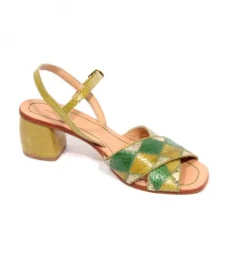 Сандалии в стиле пэчворк на каблуке 6 см Maliparmi, зеленый