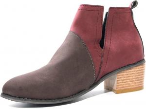 Женские ботильоны на щиколотку, модные повседневные с закругленным носком, V-образным вырезом, массивным средним каблуком, челси-ботинки, западные ковбойские короткие ботинки Generic, Wine