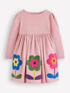 Детское платье с аппликацией из вельвета с длинными рукавами Mini Boden, Almond Pink Flower