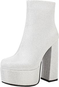 Женская мода LYYSKY, ботильоны на платформе с высокими каблуками 15 см, округлый носок, короткие ботильоны с аккуратной задней молнией, праздничные ботинки до щиколотки A001-6, размеры US4-US10, Silver(A005)