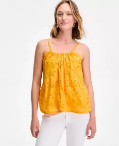 Женский топ с ажурными вставками и фигурным краем On 34th, оранжевый