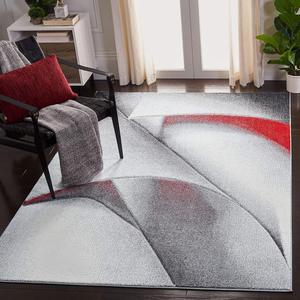 Ковер SAFAVIEH, 161 x 229 см, Hollywood Collection - , Grey & Red, дизайн в стиле Mid-Century Modern, без линьки и простой в уходе, идеален для помещений с высокой проходимостью в гостиной, спальне (HLW716Q)