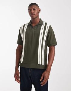 Плотная свободная рубашка-поло ASOS DESIGN свободного кроя со вставками цвета хаки