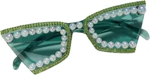 Солнцезащитные очки Melrose с жемчугом для женщин: стильные винтажные очки для свадьбы, модные и милые солнцезащитные очки для вечеринки, Green