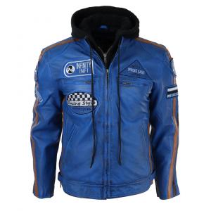 Кожаная куртка байкера с капюшоном и молнией TruClothing, синий