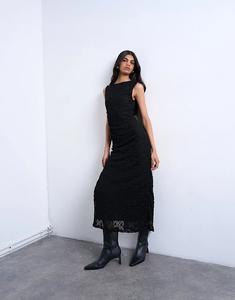 Кружевное платье макси Topshop без рукавов с разрезом сбоку, черное