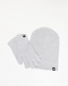 Подарочный набор из тренировочных перчаток и шапочки Adidas серого цвета