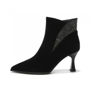 Ботильоны женские 7,5 см QITUMAUL, Black[Heel Height 7.5Cm]