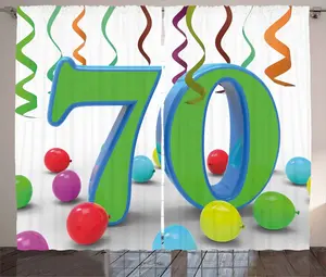 Штора ABAKUHAUS Green Rustic, Воздушные шары и завитки, для спальни, присборенная тесьма с петлями и крючками, 280 x 245 см, цвет папоротника, зеленый, синий Abakuhaus