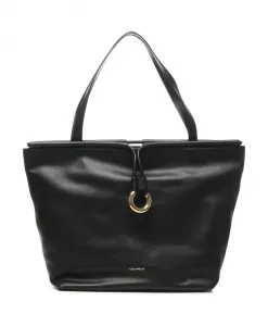 Черная кожаная сумка с магнитной застежкой Coccinelle, черный