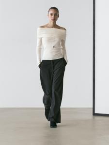 Футболка из хлопковой смеси с открытыми плечами Massimo Dutti, cream