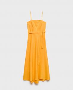 Женское платье из льняной смеси с бантом MANGO, Orange