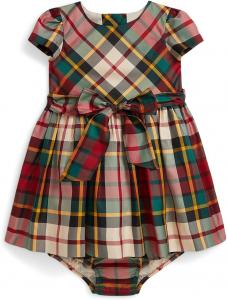 Платье и шаровары из клетчатой саржи Polo Ralph Lauren Kids, Red Cream Multi