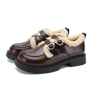 FOXER Лоферы на платформе женские - коричневые (с флисовой подкладкой), цвет Brown (Fleece-Lined)