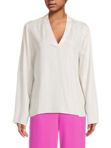 Блузка с V-образным вырезом и полоской Halston, кремовый